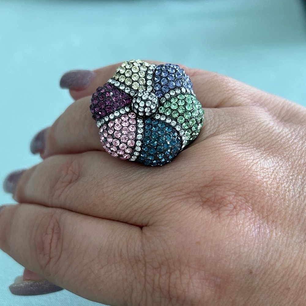 Gunmetal tone and Crystal Ring
